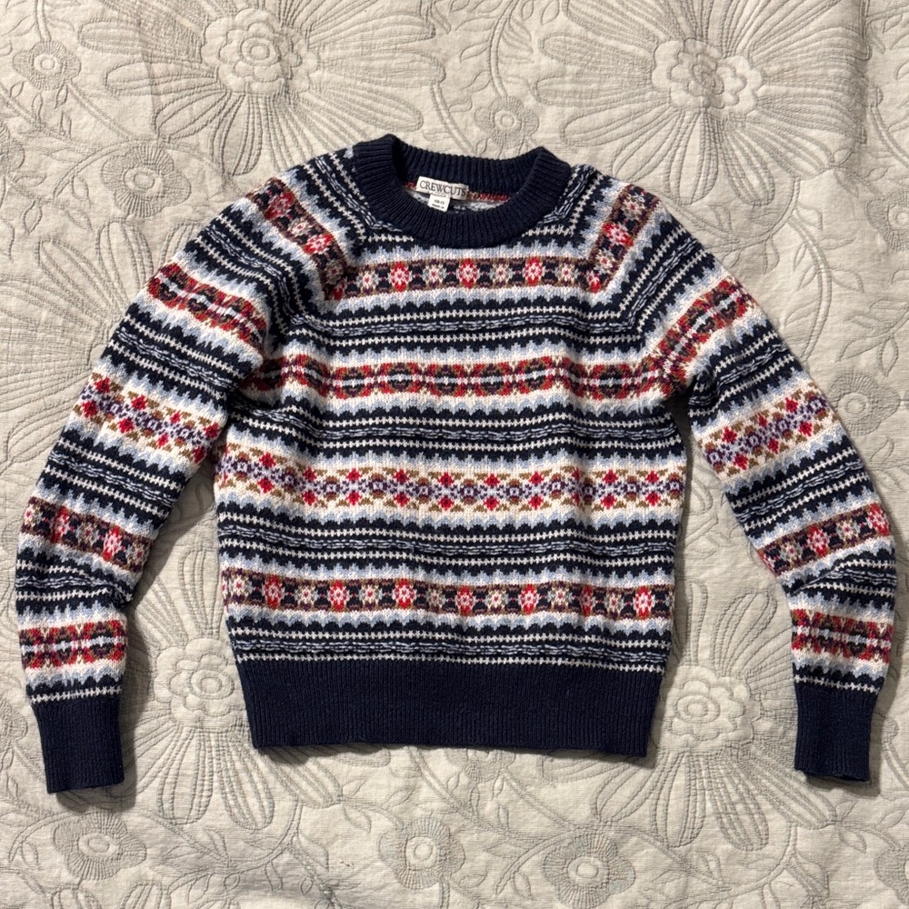 J. Crew Navy and Red Patterned Kids Sweater